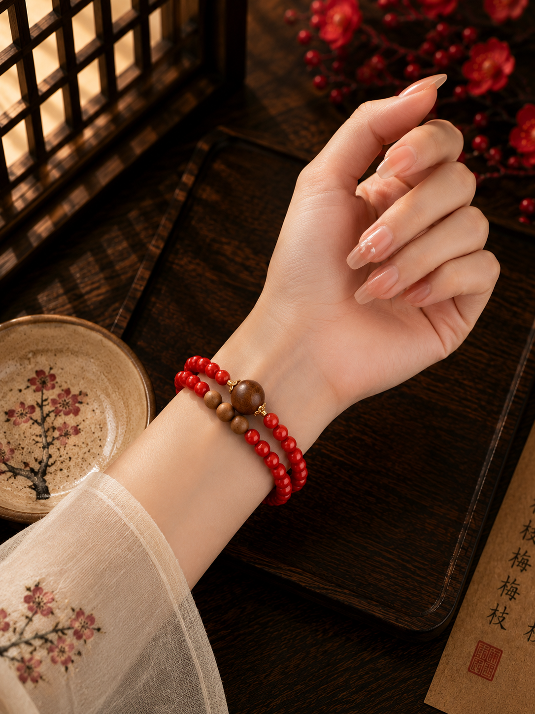 Ever abundant Cinnabar Bracelet Nacklace