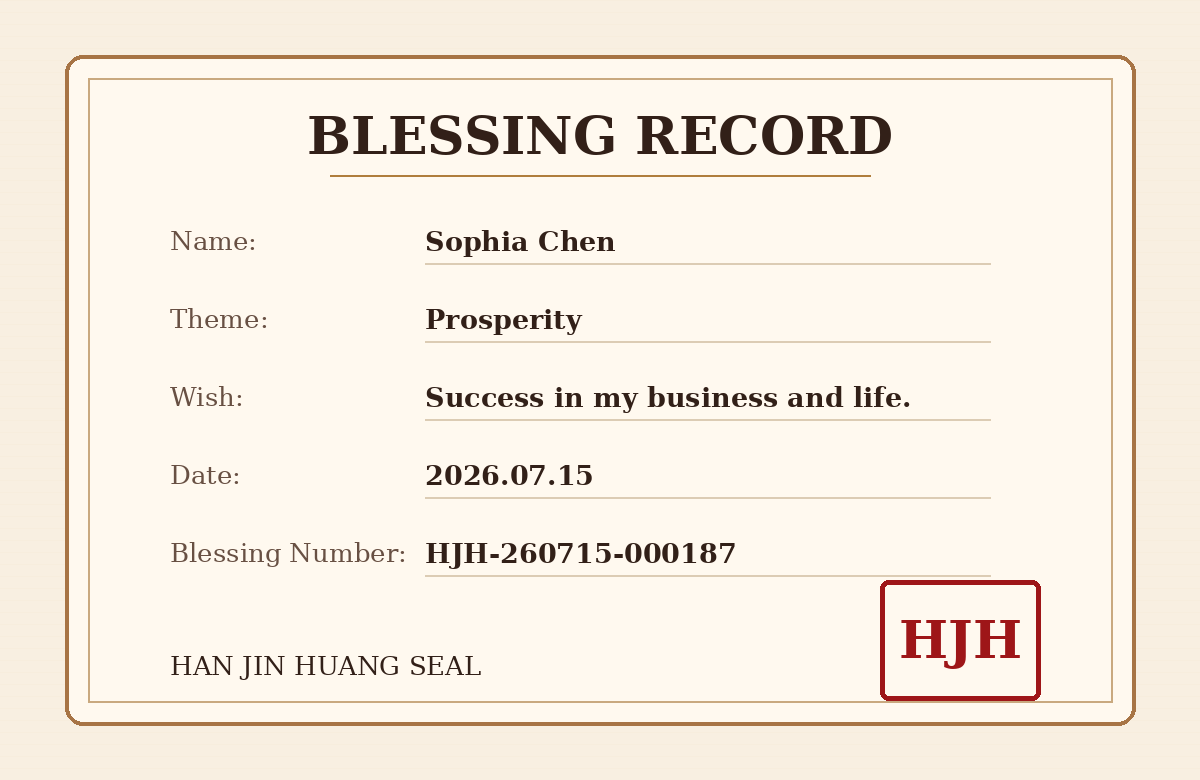 Sample HAN JIN HUANG blessing record